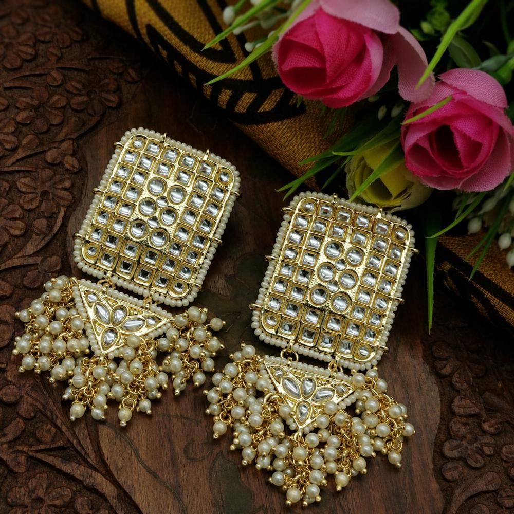 Knigght angel Gold Plated Kundan And Beads Dangler  Earrings