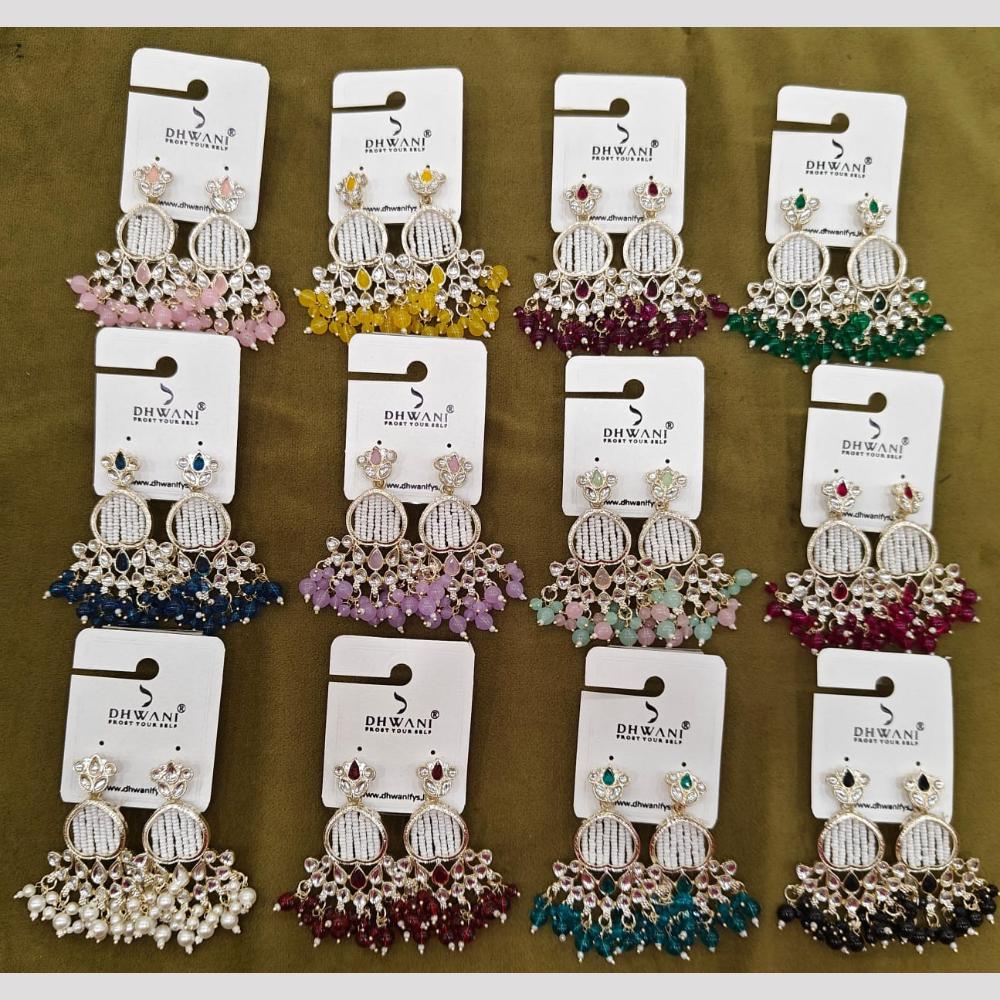 Dhwani Elegant Pota Stone And Pearl Dangler Earrings (Pack of 12)