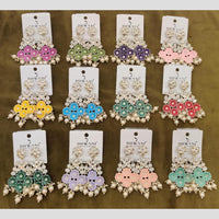 Dhwani Trendy Kundan Stone And Pearl Meenakari Dangler Earrings (Pack of 12)