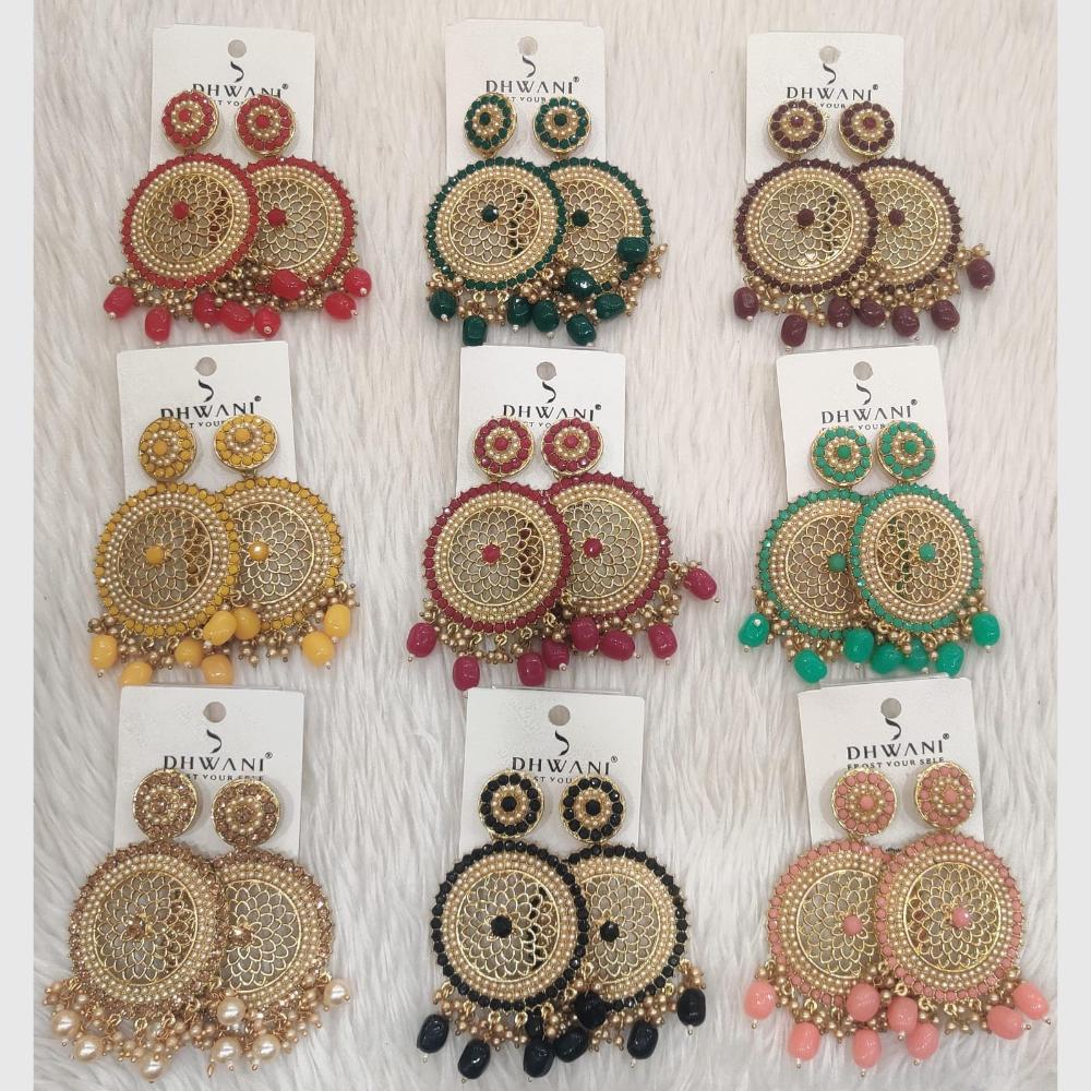 Dhwani Designer Pota Stone And Pearl Dangler Earrings  (Pack of 12)