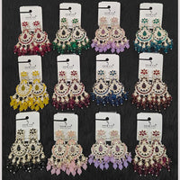 Dhwani Elegant Austrian Stone And Pearl Dangler Earrings- (Pack of 12)