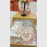 Dhwani Trendy  Kundan Stone And Pearl Meenakari Dangler Earrings (Pack of 8)
