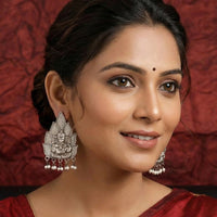 Js Fashion  Leaf Design Ganesha Clustered Pearl Oxidised Jewellery Fancy Style Oxidised Long Earring