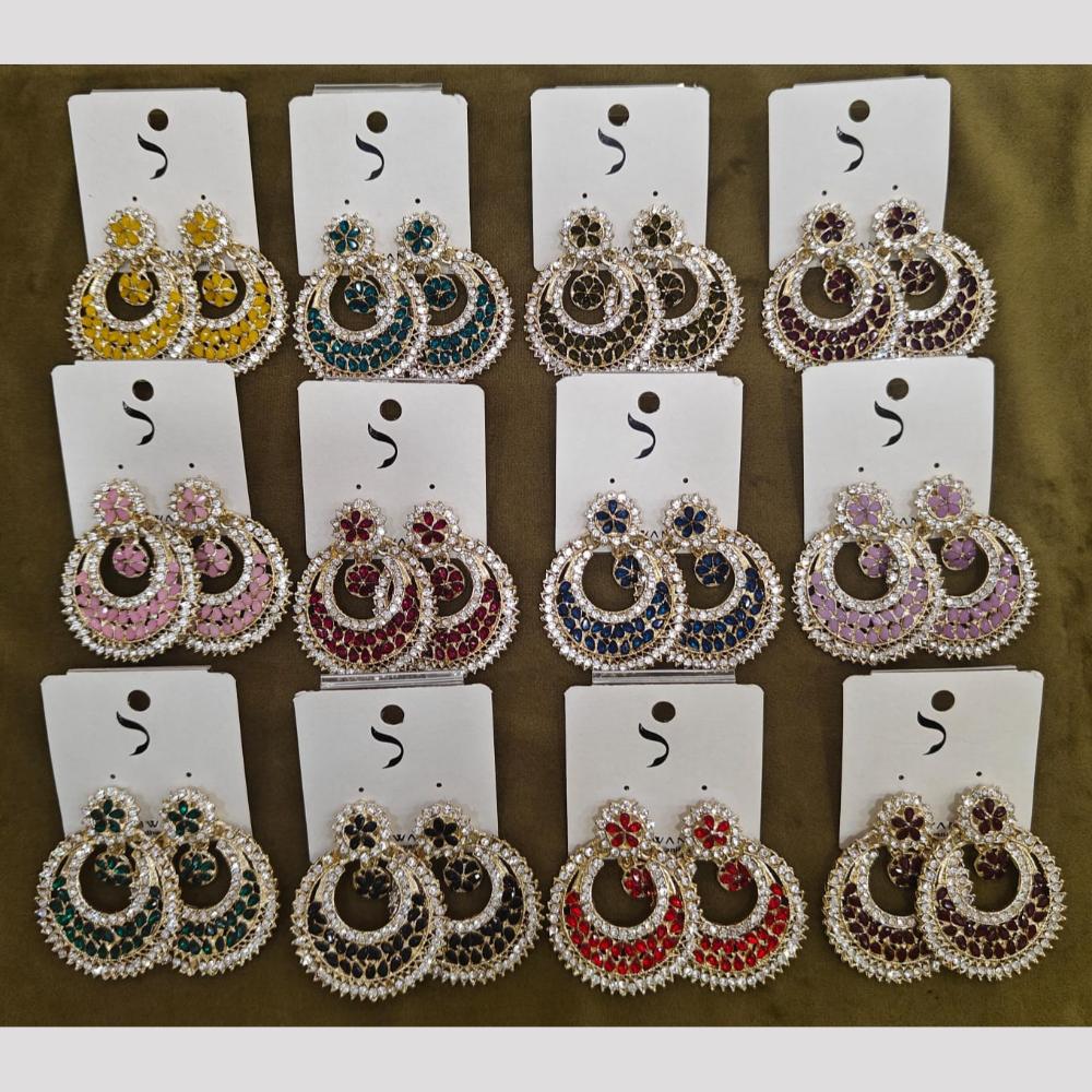 Dhwani Premium Crystal Stone Dangler Earrings (Pack of 12)
