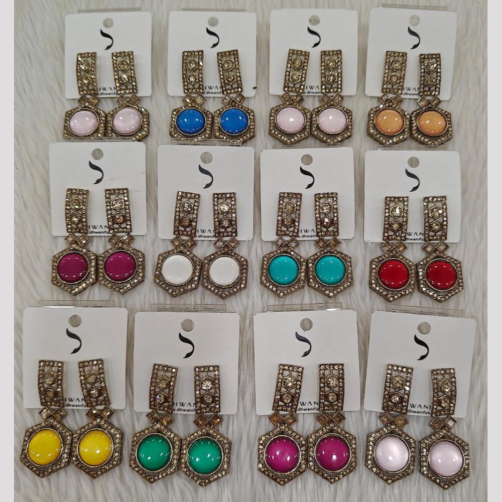 Dhwani Elegant Pota Stone And Austrian Stone Dangler Earrings (Pack of 12)