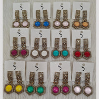 Dhwani Elegant Pota Stone And Austrian Stone Dangler Earrings (Pack of 12)