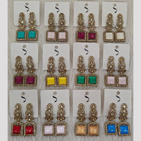 Dhwani Elegant Pota Stone And Austrian Stone Dangler Earrings (Pack of 12)