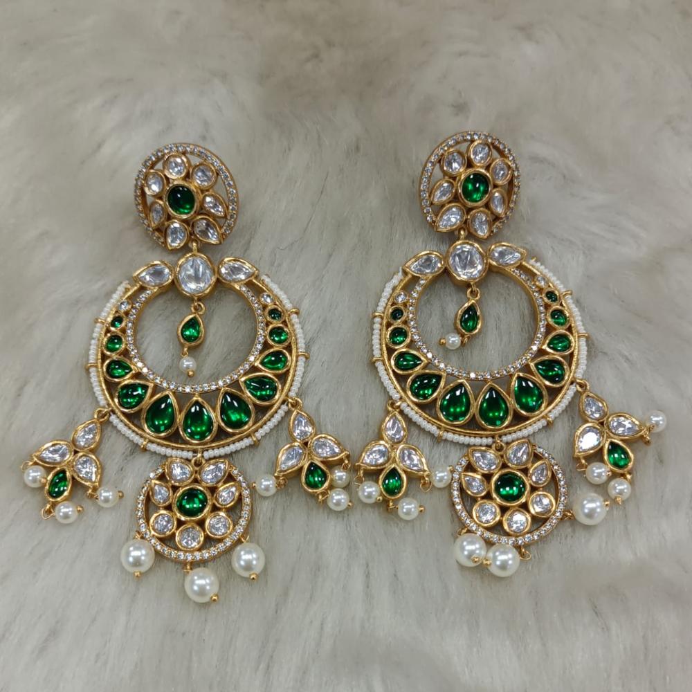 Tarangavi Gold Plated Polki Kundan Dangler Earrings