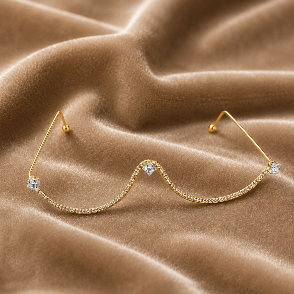 EtnicoFashion Gold Plated American Diamond Facelet Rimless Chainless Lensless Glasses Eyewear Statement Party Accessory for Women & Girls (F002)
