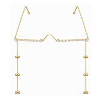 EtnicoFashion Gold Plated American Diamond Facelet Rimless Lensless Glasses Eyewear with Decorative Chains and Ghungroo Statement Party Accessory for Women & Girls (F005)