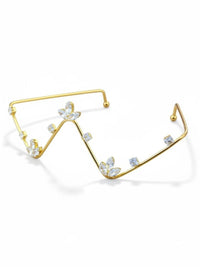 EtnicoFashion Gold Plated American Diamond Facelet Rimless Lensless Glasses Eyewear with Zigzag Floral Design Statement Party Accessory for Women & Girls (F006)
