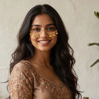 EtnicoFashion Gold Plated Bell Charm Facelet Rimless Chainless Lensless Glasses Eyewear Statement Party Accessory for Women & Girls (F007)