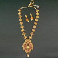 Darshana Jewels Maroon Pota Stone Copper Necklace Set - FAP0151