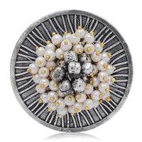 Etnico Silver Oxidised Ethnic Adjustable Brass Finger Ring Embellished With Ghungroo And Pearl (Fl220Ox)