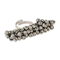 Etnico Silver Oxidised Adjustable Finger Ring Embellished With Ghungroo For Women (FL221OX)