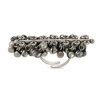 Etnico Silver Oxidised Adjustable Finger Ring Embellished With Ghungroo For Women (FL221OX)