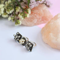 Etnico Silver Oxidised Ethnic Adjustable Brass Finger Ring Embellished With Ghungroo and Pearl For Women(FL222OX)