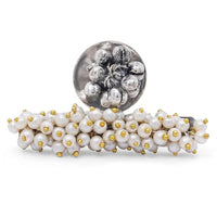 Etnico Silver Oxidised Ethnic Adjustable Brass Finger Ring Embellished With Ghungroo And Pearl (FL224OX)