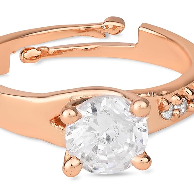 Etnico Rose Gold Plated Special Elegant Classy CZ Crystal Adjustable Designer Finger Ring for Women and Girls (Style 6)