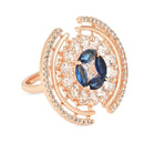 Etnico Rose Gold Plated Pink CZ American Diamond Round Princess Cut Adjustable Finger Rings For Women (Blue)
