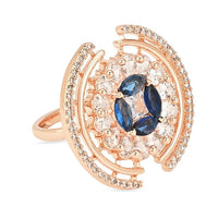 Etnico Rose Gold Plated Pink CZ American Diamond Round Princess Cut Adjustable Finger Rings For Women (Blue)