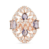 Etnico Special Stylish Latest American Diamond Cubic Zirconia Statement Adjustable Brass Finger Ring For Women/Girls (FL245) (Purple)