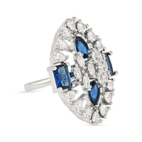 Etnico Valentines Special Stylish Latest American Diamond Cubic Zirconia Statement Adjustable Brass Finger Ring For Women/Girls (FL245) (Blue)
