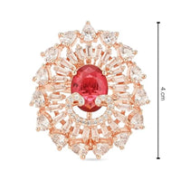Etnico Rose Gold Plated CZ American Diamond Stylish Floral Shape Dazzling Adjustable Brass Finger Ring (FL246Q)