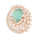 Etnico Rose Gold Plated CZ American Diamond Stylish Floral Shape Dazzling Adjustable Brass Finger Ring (FL247Min)