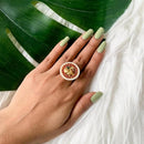 Etnico Gold Plated Traditional Brass Peacock Design Pearl Border Adjustable Finger Ring For Women (FL255)