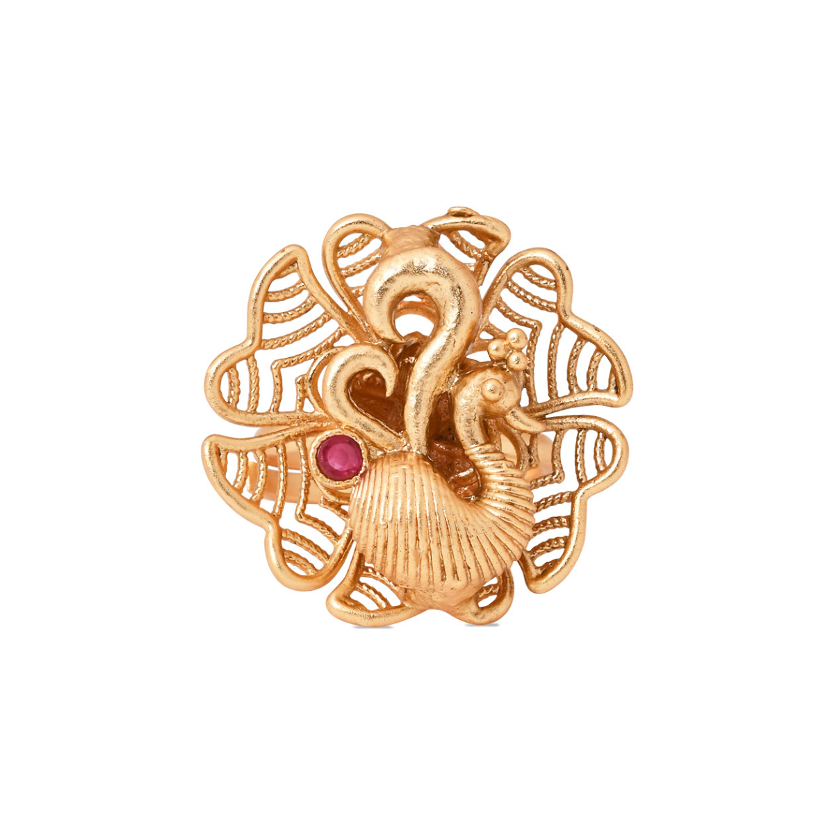 Etnico Gold Plated Traditional Peacock Design Comfort Fit Finger Ring for Women (FL269)