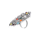 Etnico Oxidised Adjustable Elephant Rider Design Ring with Multicolour Stones (FL281OX)
