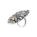 Etnico Oxidised Adjustable Floral Design Ring with Multicolour Stones (FL282OX)