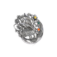 Etnico Oxidised Adjustable Floral Design Ring with Multicolour Stones (FL282OX)
