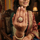 Js Fashion Heritage High Gold Kundan Stone Ring