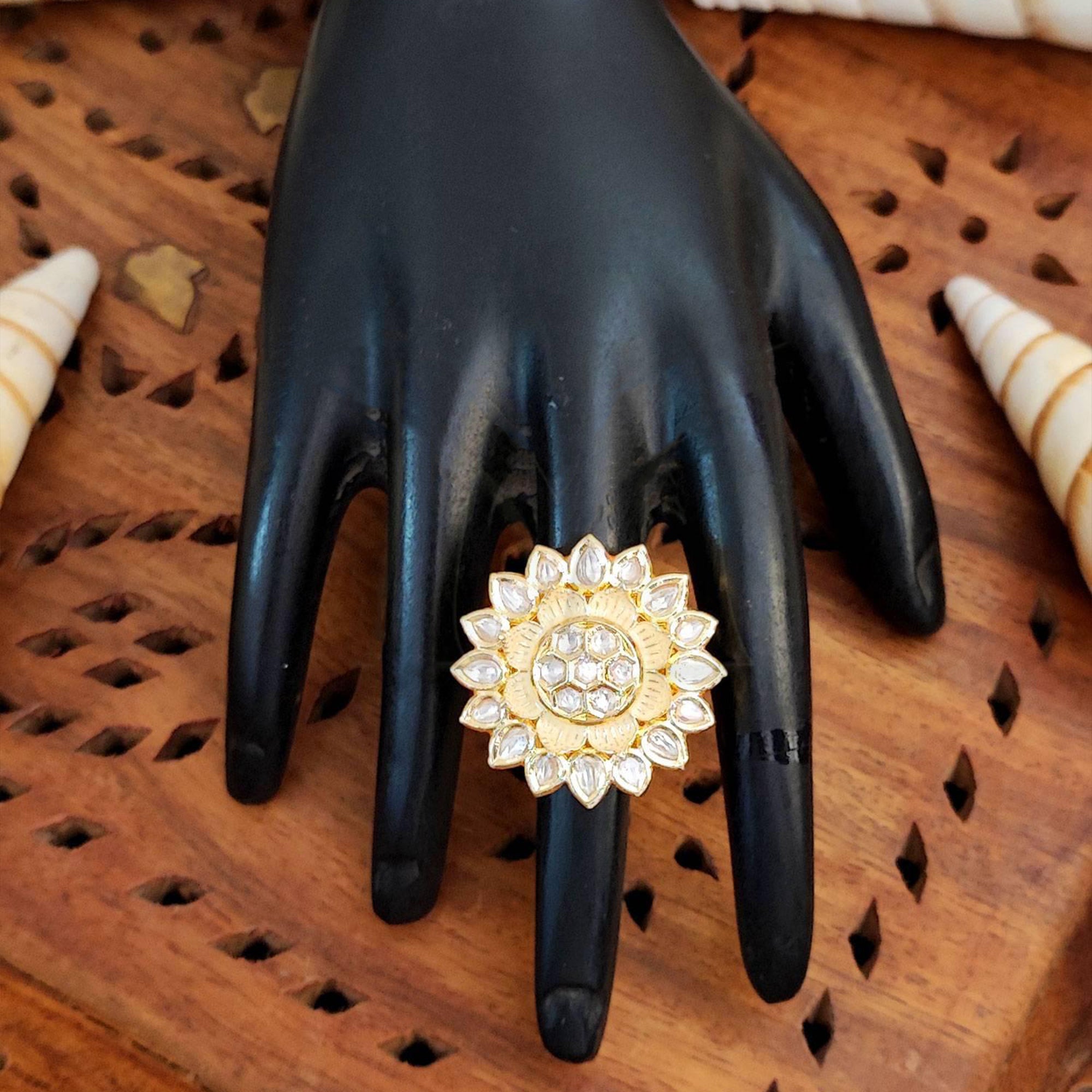 Js Fashion Heritage High Gold Kundan Stone Ring