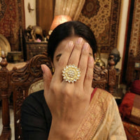 Js Fashion Heritage High Gold Kundan Stone Ring