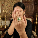 Js Fashion High Gold Royal Kundan And Pota Stone Designer Ring