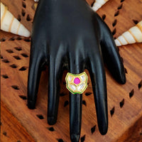 Js Fashion High Gold Royal Kundan And Pota Stone Designer Ring