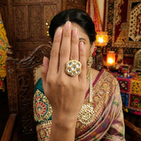 Js Fashion Heritage High Gold Kundan Stone And Meenakari Ring