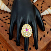 Js Fashion Heritage High Gold Kundan Stone And Meenakari Ring