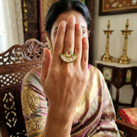Js Fashion Heritage High Gold Kundan Stone And Meenakari Ring
