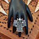 Js Fashion Vintage Look Oxidised Kundan Stone Pearl Ring