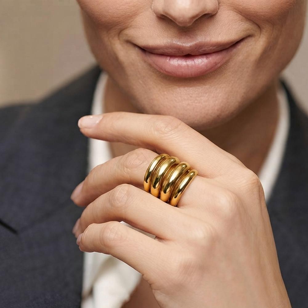 Js Fashion  Anti Tarnish Fancy High Gold Statement Ring for Women