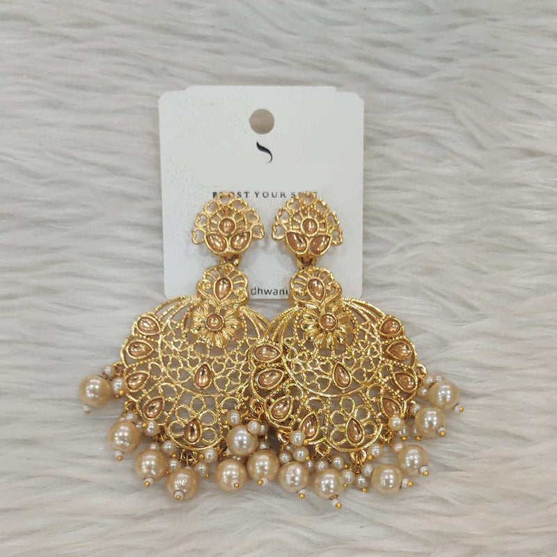 Dhwani Gold Plated Kundan Stone And Pearl Dangler Earrings