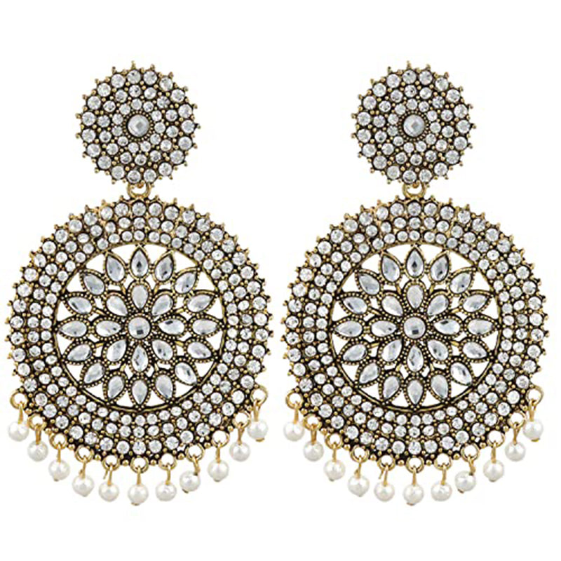 Subhag Alankar White Stone earrings for Girls and Women. Alloy Chandbali Earring
