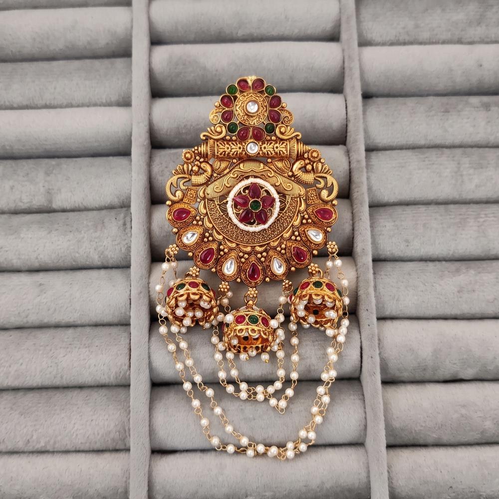 Js Fashion  High Gold Antique Floral Juda Pin with Pearl