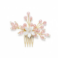 Js Fashion Bridal Floral Hair Comb for Women | Pearl & Crystal Wedding Hair Accessory | Pink Flower Hair Pin for Bride & Bridesmaid | Elegant Party Wear Hair Jewelry Clip for Bun & Hairstyles