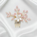Js Fashion Bridal Floral Hair Comb for Women | Pearl & Crystal Wedding Hair Accessory | Pink Flower Hair Pin for Bride & Bridesmaid | Elegant Party Wear Hair Jewelry Clip for Bun & Hairstyles