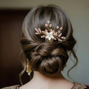Js Fashion Bridal Floral Hair Comb for Women | Pearl & Crystal Wedding Hair Accessory | Pink Flower Hair Pin for Bride & Bridesmaid | Elegant Party Wear Hair Jewelry Clip for Bun & Hairstyles